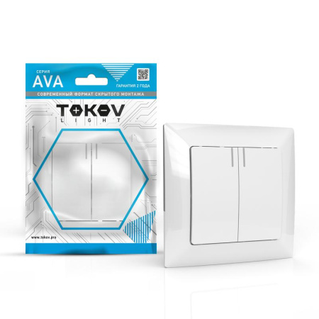 Выключатель 2-кл. СП AVA 10А IP20 с индикатором в сборе бел.  TKL-AV-V2IF-C01
