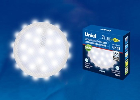 Лампа светодиодная LED-GX53-7W/4000K+4000K/GX53/PR PLB02WH 7Вт 4000К нейтр. бел. GX53 призма торц. подсветка (упак. картон)  UL-00006498