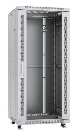 Шкаф монтажный телекоммуникационный напольный SH-05C-27U60/100 19дюйм для распред. и серверн. оборудования 27U 600х1000х1388мм передн. стеклян. и задн. сплошн. метал. двери ручка с замком сер. (RAL 7035)  7055c