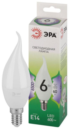Лампа светодиодная GREEN LINE BXS-6W-865-E14 GL E14 6Вт свеча на ветру свет холод.  Б0067113