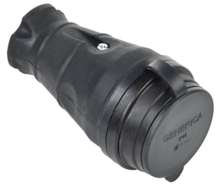 Колодка удлинителя 1-м 16А IP44 с защ. крышкой каучук черн.  ERK20-016-01-44-K02-G