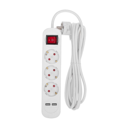 Удлинитель 3х3м с заземл. STANDARD 2хUSB 3х1кв.мм с выкл. бел.  13-4016
