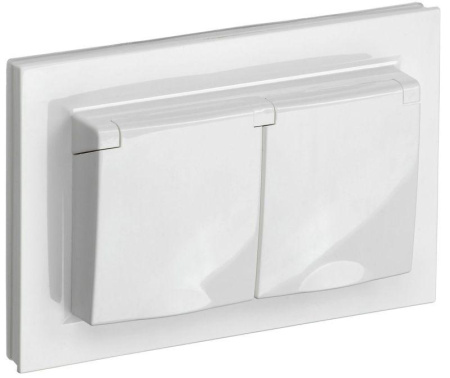 Розетка 2-м СП BRITE РСбш12-3-44-БрБ 16А в сборе IP44 с крышкой бел.  BR-R26-16-44-K01-F
