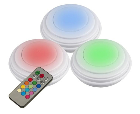 Набор светодиодных светильников TS5-RGBx3 3SMD + 3RGB 6700-7000К 60лм пушлайт 3шт + с пультом ДУ 2 градации яркости 12 режимов RGB таймер 3хAAA (не в компл.)  5031630