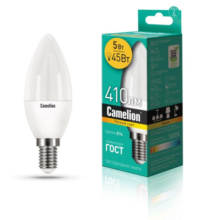 Лампа светодиодная LED5-C35/830/E14 5Вт свеча матовая 3000К тепл. бел. E14 410лм 170-265В  12031