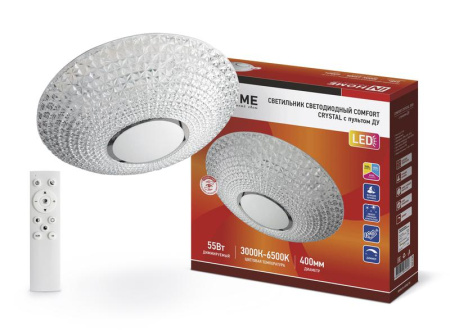 Светильник светодиодный COMFORT CRYSTAL 55Вт 230В 3000-6500К 4400лм 400х100мм с пультом ДУ  4690612034898