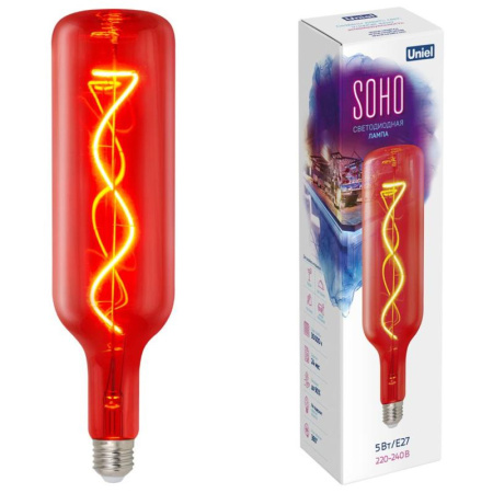 Лампа светодиодная LED-SF21-5W/SOHO/E27/CW RED GLS77RD SOHO красн. колба спиральный филамент картон  UL-00007626