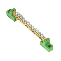 Шина нулевая PE 6х9 12 отвер. латунь с контактной пластиной 2 зел. угловых изолятора PROxima  sn0-63-12-2-pe