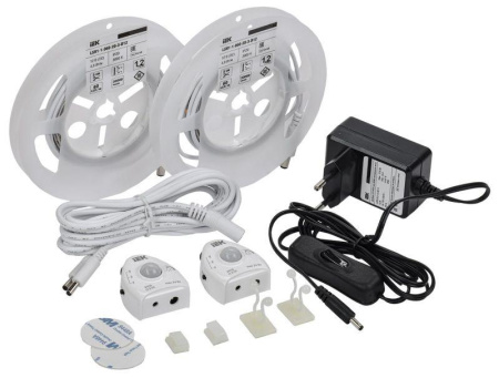 Комплект светодиодной подсветки "Сделай сам" DIY (лента LED 2х1.2м LSR-2835WW60-4.8-IP20-12В + драйвер + 2 датчика движения)  2LSR1-1-060-20-1-2XD12-S3