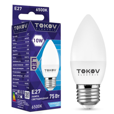 Лампа светодиодная 10Вт С37 6500К Е27 176-264В  TKE-C37-E27-10-6.5K