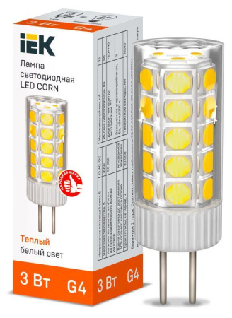 Лампа светодиодная CORN 3Вт капсула 3000К G4 12В керамика  LLE-CORN-3-012-30-G4