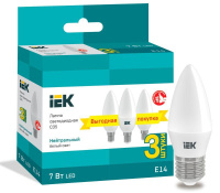 Лампа светодиодная 7Вт C35 свеча 4000К нейтр. бел. E14 230В (уп.3шт)  LLE-C35-07-230-40-E14-3