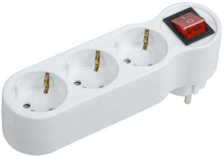 Разветвитель 3-м 16А IP20 Т-01/03В 2P+PE с выкл. бел.  WTP10-16-03-ZK-K01