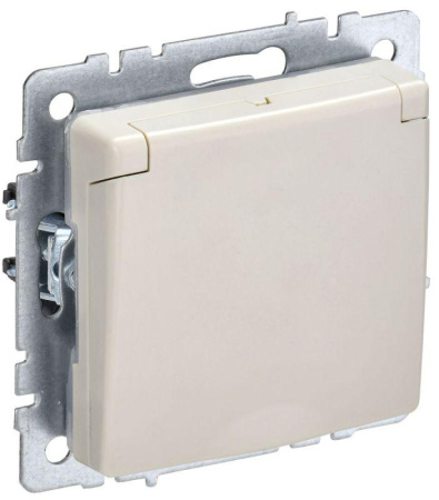 Розетка BRITE РСбш10-3-44-БрКр 16А IP44 с заземл. защ. шторки с крышкой механизм беж.  BR-R16-16-44-K10