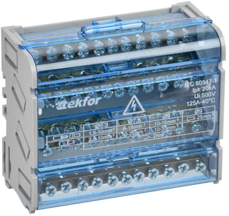 Шины на DIN-рейку (кросс-модуль) ШНК 4х11 3L+PEN TEKFOR  TF-DN10-4-11-125