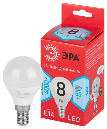Лампа светодиодная RED LINE LED P45-8W-840-E14 R 8Вт P45 шар 4000К нейтр. бел. E14  Б0052440