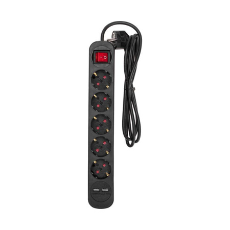 Удлинитель 5х1.5м с заземл. STANDARD 2хUSB 3х1кв.мм с выкл. черн.  13-4040