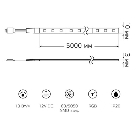 Лента светодиодная Basic 5050/60-SMD 10Вт/м RGB IP20 700лм/м 12В 10мм (уп.5м)  BT055