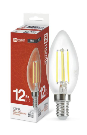 Лампа светодиодная LED-СВЕЧА-deco 12Вт 230В E14 4000К 1350лм прозрачная  4690612053677