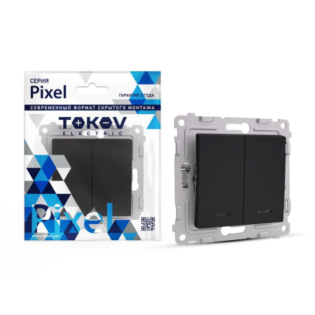 Выключатель 2-кл. СП Pixel 10А IP20 с индикатором механизм карбон  TKE-PX-V2I-C14
