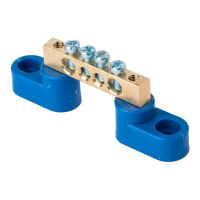 Шина нулевая N 6х9 4 отвер. латунь 2 син. угловых изолятора PROxima  sn0-2-63-04