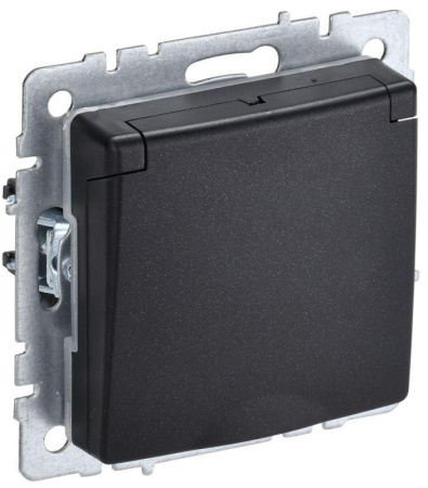 Розетка BRITE РСбш10-3-44-БрЧ 16А IP44 с заземл. защ. шторки с крышкой механизм черн.  BR-R16-16-44-K02