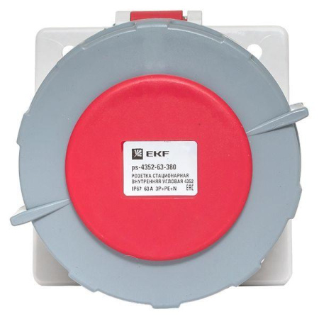 Розетка стационарная внутренняя угловая 4252 3Р+РЕ+N 32А 380В IP67 PROxima  ps-4252-32-380