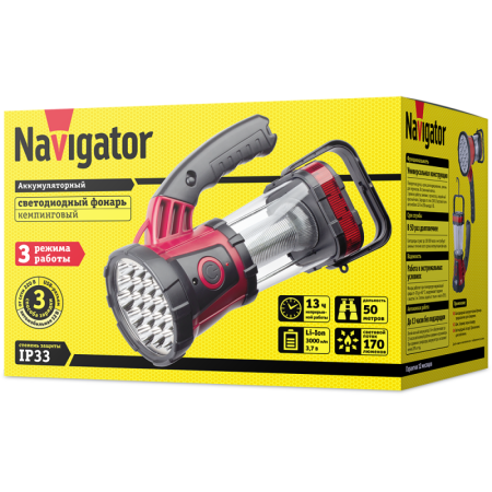 Фонарь-прожектор аккумуляторный кемпинговый 94 926 NPT-CA08-ACCU 19/24/4LED аккум. 3.7В 2А.ч пластик.  94926