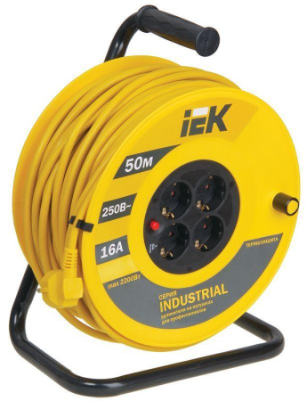 Удлинитель на катушке 4х50м с заземл. 16А IP20 Industrial УК50 3х1.5 термозащита  WKP15-16-04-50