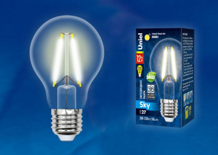 Лампа светодиодная LED-A60-12W/3000K/E27/CL PLS02WH Sky 12Вт A 3000К тепл. бел. прозр. картон  UL-00004866