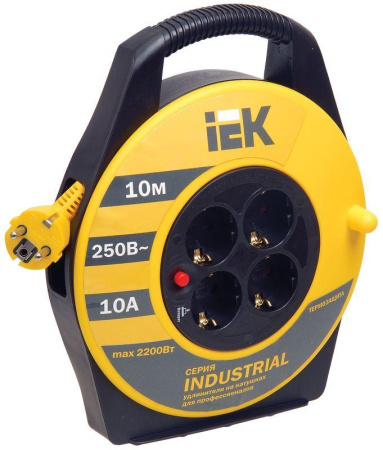 Удлинитель на катушке 4х10м с заземл. 10А IP20 Industrial УК10 3х1 термозащита  WKP14-10-04-10