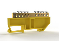 Шина PE "земля" на DIN-изоляторе 6х9мм 10 отвер. латунь  TKE-BCB-69-10-DIN/PE