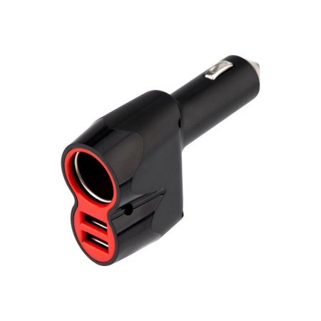 Автозарядка в прикуриватель АЗУ 2хUSB+гнездо 12-24В 5В 1000mA бел.  16-0299