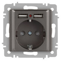 Розетка Accent 6-410-09 P+E Schuko со шторками 16А-250В + 2хUSB IP20 СУ титан  Б0063711