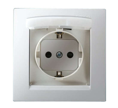 Розетка 1-м СП 15 16А IP44 250В с заземл. Schuko защ. шторки с крышкой винт. клеммы бел.  1590450-030