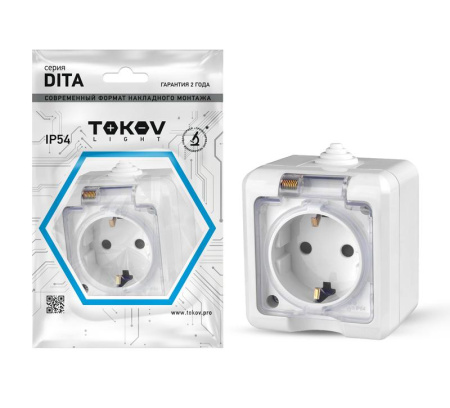 Розетка 1-м ОП Dita 16А IP54 250В с заземл. с прозр. крышкой бел.  TKL-DT-R1Z-C01T-IP54