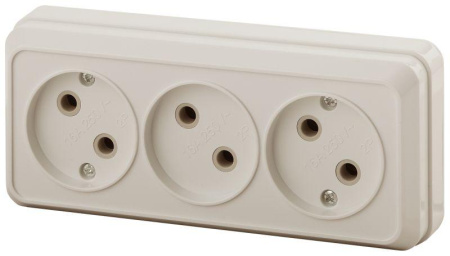 Розетка 3-м ОП Quadro 2-205-02 16А IP20 250В 3х2P сл. кость  Б0053813