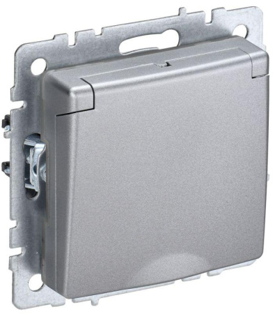 Розетка BRITE РСбш10-3-44-БрА 16А IP44 с заземл. защ. шторки с крышкой механизм алюм.  BR-R16-16-44-K47