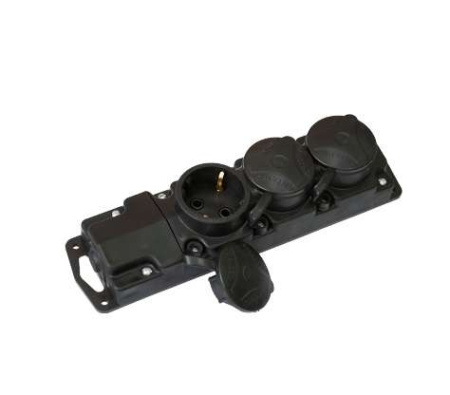 Колодка 3-м 16А IP44 250В с заземл. каучук черн.  Р16-381
