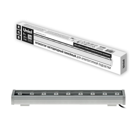 Прожектор светодиодный ULF-L52-9W/RGB/L50 DC24V IP65 SILVER линейный 500мм RGB DC24V алюм.  UL-00008370