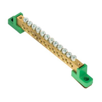 Шина нулевая PE 8х12 12 отвер. латунь с контактной пластиной 2 зел. угловых изолятора PROxima  sn0-125-12-2-pe