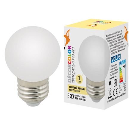 Лампа светодиодная LED-G45-1W/3000K/E27/FR/С 1Вт шар матовая 3000К тепл. бел. E27 декоративная (упак. картон)  UL-00006560