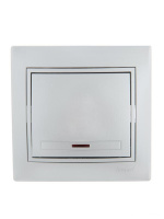 Переключатель проходной 1-кл. СП Mira 10А с подсветкой со вставкой сер. метал.  701-1010-114