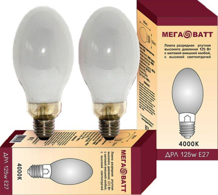 Лампа газоразрядная ртутная ДРЛ 125 E27 4000К (25)  03007