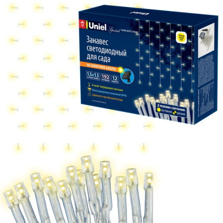 Занавес садовый USL-S-131/PT1515 WARM WHITE CURTAIN солнечная батарея 192 светодиода теплый бел. свет IP44  UL-00006538