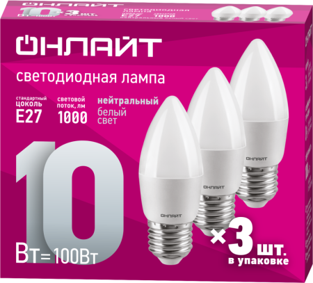 Лампа светодиодная 90 611 OLL-C37-10-230-4K-E27-FR-PACK3  90611