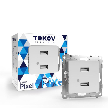 Розетка 2-м USB СП Pixel тип A+A 5В 1х2.1А 2х1.05А механизм бел.  TKE-PX-2USB-C01