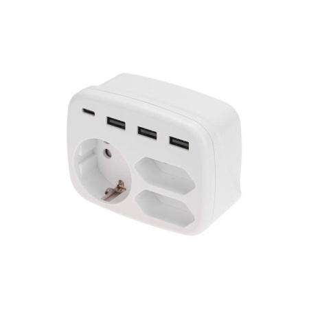 Тройник электрический 16А с/з+2х2.5А+3хUSB-A 2.4А+USB Type-C 3А бел.  11-1250