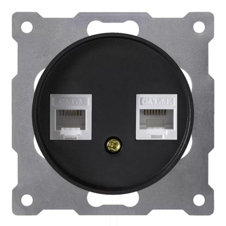 Розетка компьютерная + телефонная 2-м СП Florence RJ45 + RJ11 кат.5E механизм черн. (1E20801303)  2172817