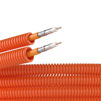 Электротруба ПНД гибкая гофрированная d20мм с коаксиальным кабелем SAT нг(А)-HF (уп.50м) оранж.  7VE92050